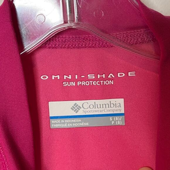 Columbia Girl's Omni-Shade Sun Protection Shirt S Pink Raglan Half Sleeve Top - Picture 4 of 5